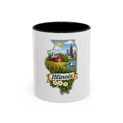 Illinois State Map Coffee Mug – Scenic Chicago Skyline & Countryside Accent Ceramic Mug
