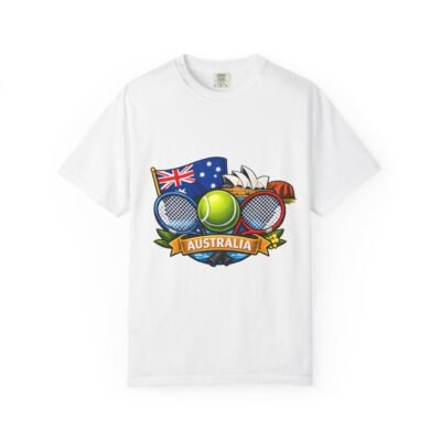 Australia Tennis Crest T-Shirt — Aussie Flag & Tennis Rackets Design