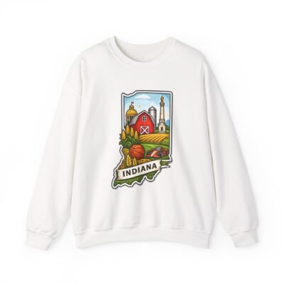 Indiana State Map Crewneck Sweatshirt — Retro Farm & Hoosier Pride Design