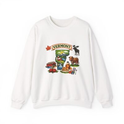 Vermont Icons Crewneck Sweatshirt — Scenic Maple, Moose & Dairy Graphic