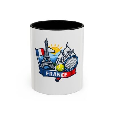 France Tennis Souvenir Coffee Mug — Eiffel Tower & Racket Accent Mug
