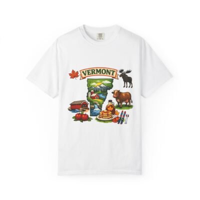 Vermont State Icons T-Shirt — Maple Syrup, Mountains & Wildlife Souvenir