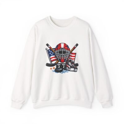 Hockey USA Crewneck Sweatshirt — Patriotic Goalie Helmet & Sticks Design