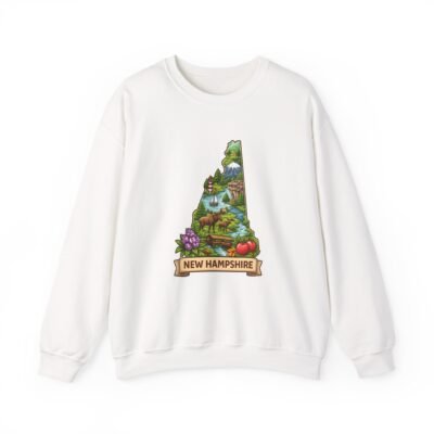 New Hampshire State Map Crewneck Sweatshirt — Scenic Nature Illustration