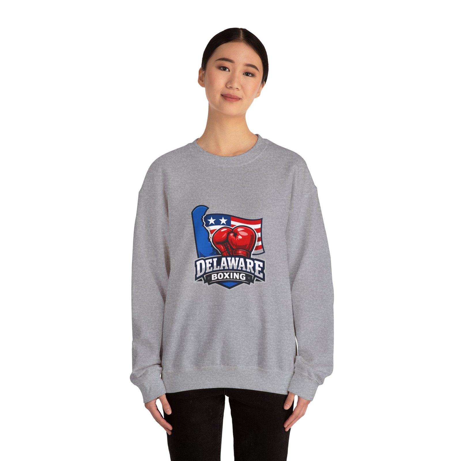 Delaware Boxing Crewneck Sweatshirt – USA Flag Boxing Gloves Graphic - Image 24