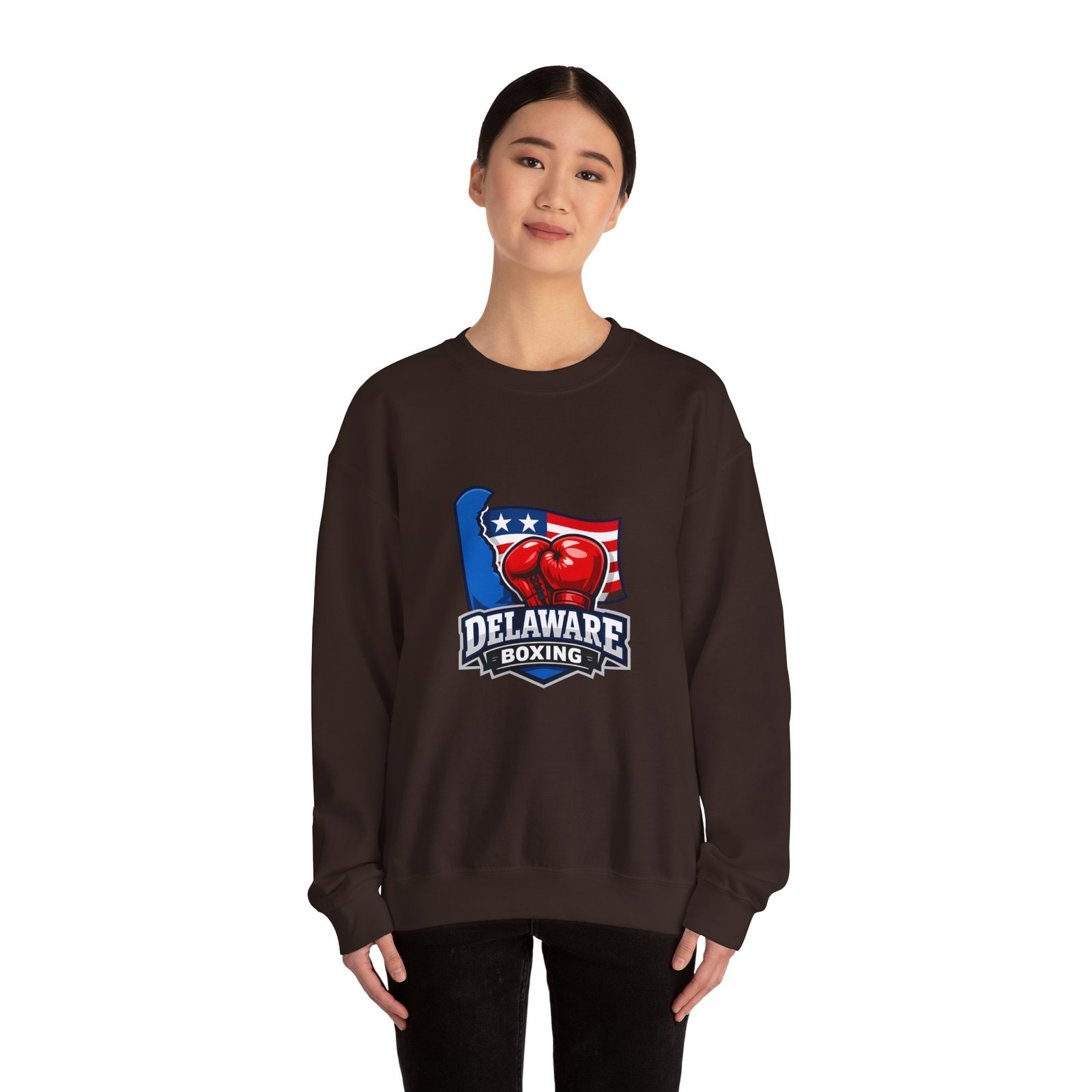 Delaware Boxing Crewneck Sweatshirt – USA Flag Boxing Gloves Graphic - Image 28
