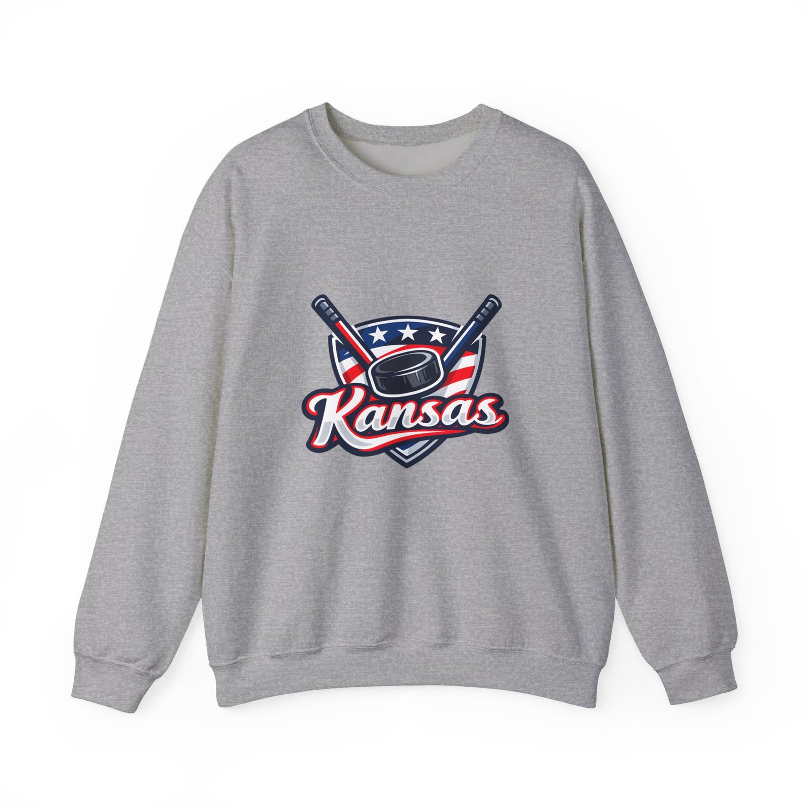 Kansas Hockey Crewneck Sweatshirt – Patriotic Puck & Sticks - Image 17