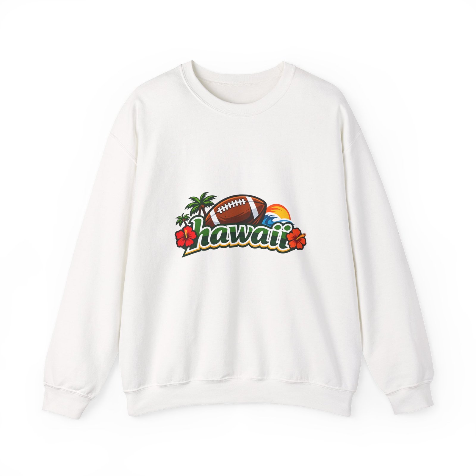 Hawaii Football Crewneck Sweatshirt — Tropical Sunset Palm Beach Pullover