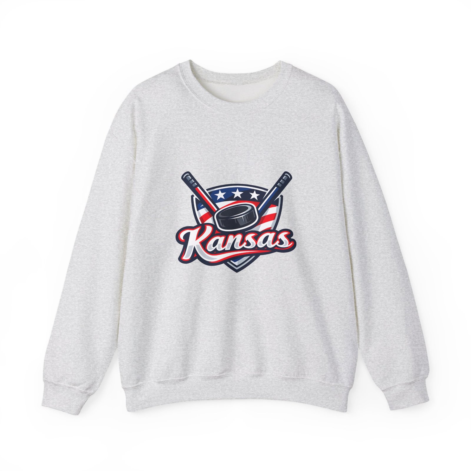 Kansas Hockey Crewneck Sweatshirt – Patriotic Puck & Sticks - Image 5