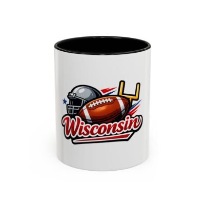 Wisconsin Football Accent Mug — 11/15oz Coffee Cup with Helmet & Goalpost Design