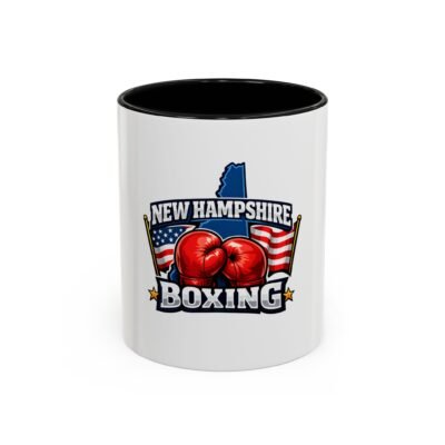 New Hampshire Boxing Mug — Accent Coffee Cup with USA Flag & Boxing Gloves (11/15oz)