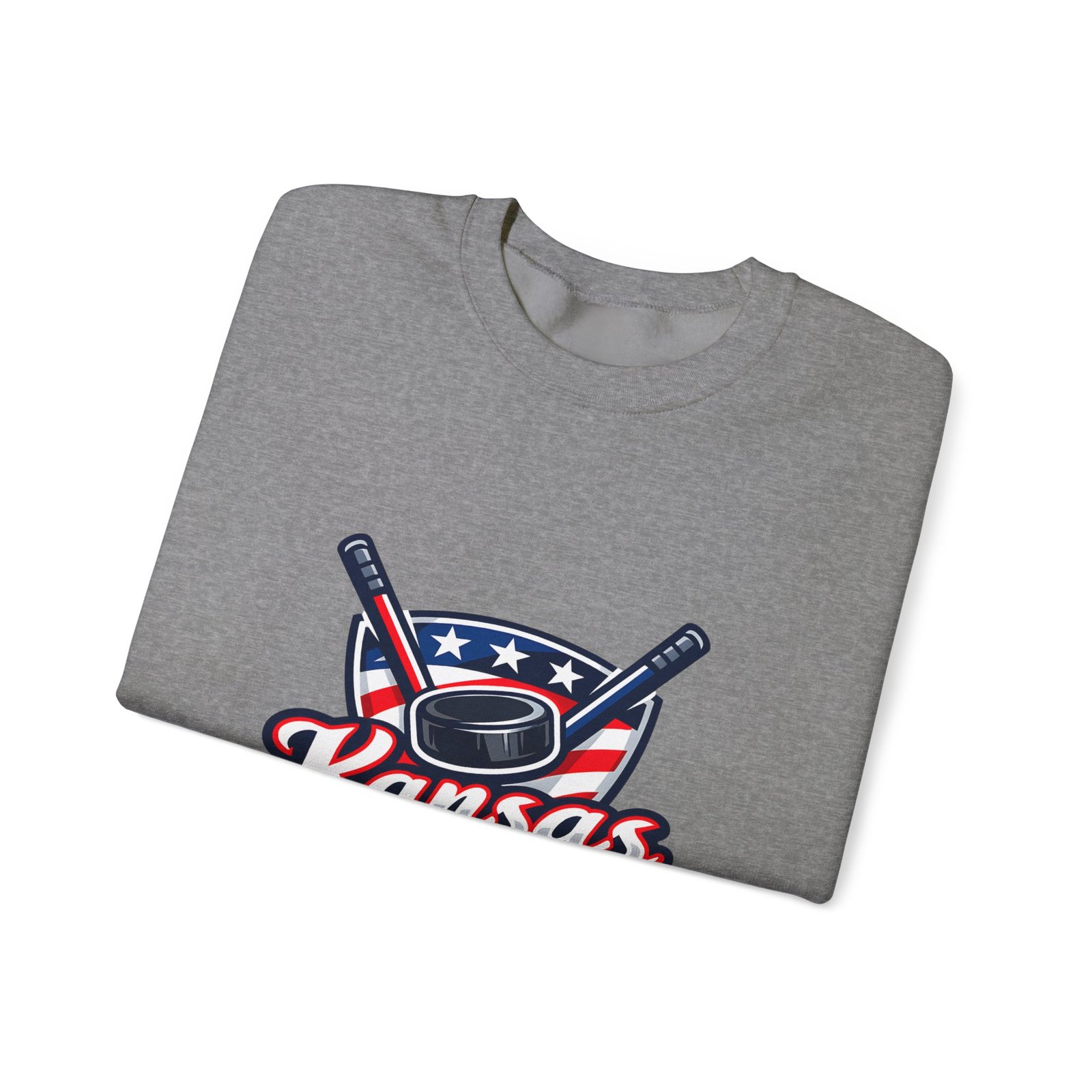 Kansas Hockey Crewneck Sweatshirt – Patriotic Puck & Sticks - Image 15