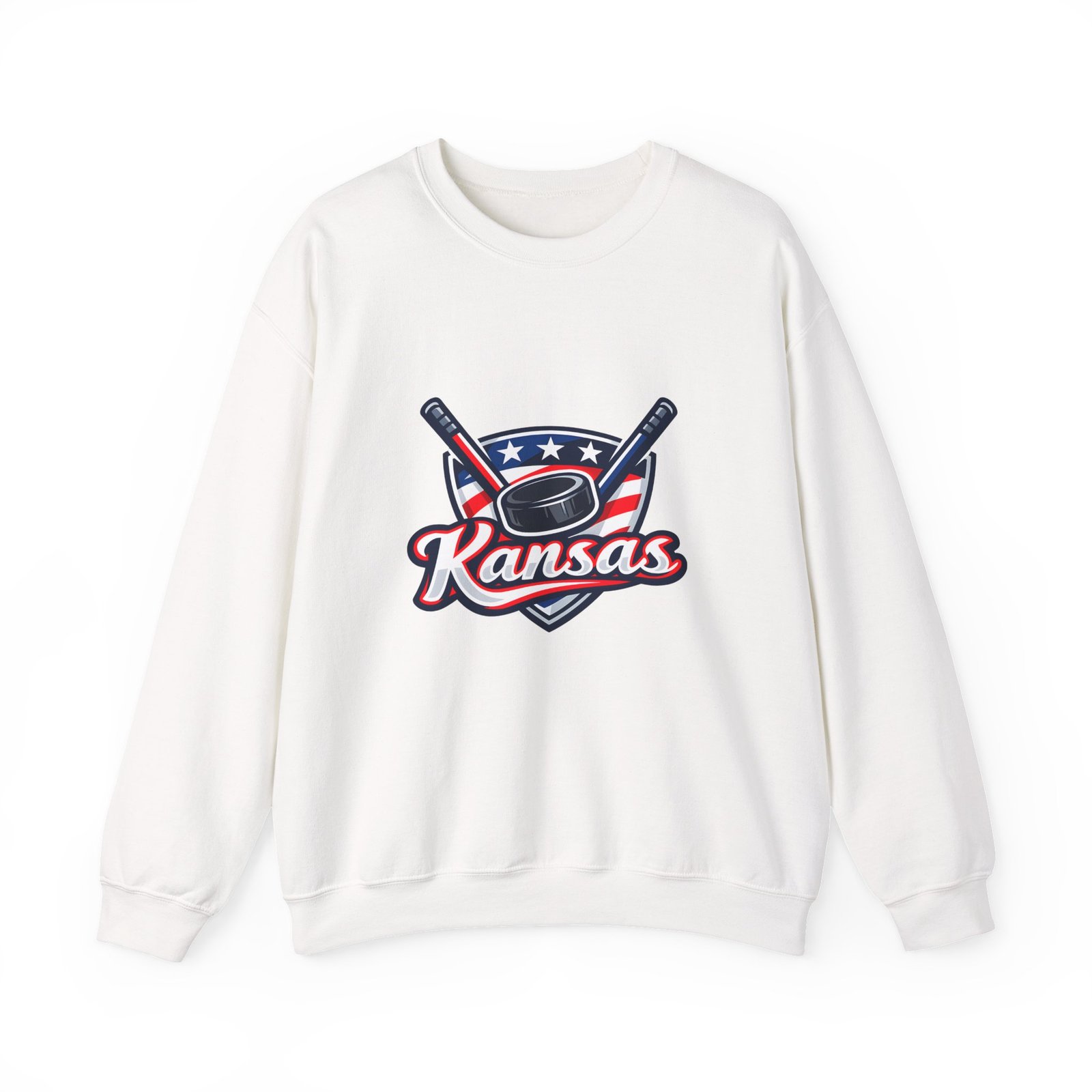 Kansas Hockey Crewneck Sweatshirt – Patriotic Puck & Sticks - Image 9
