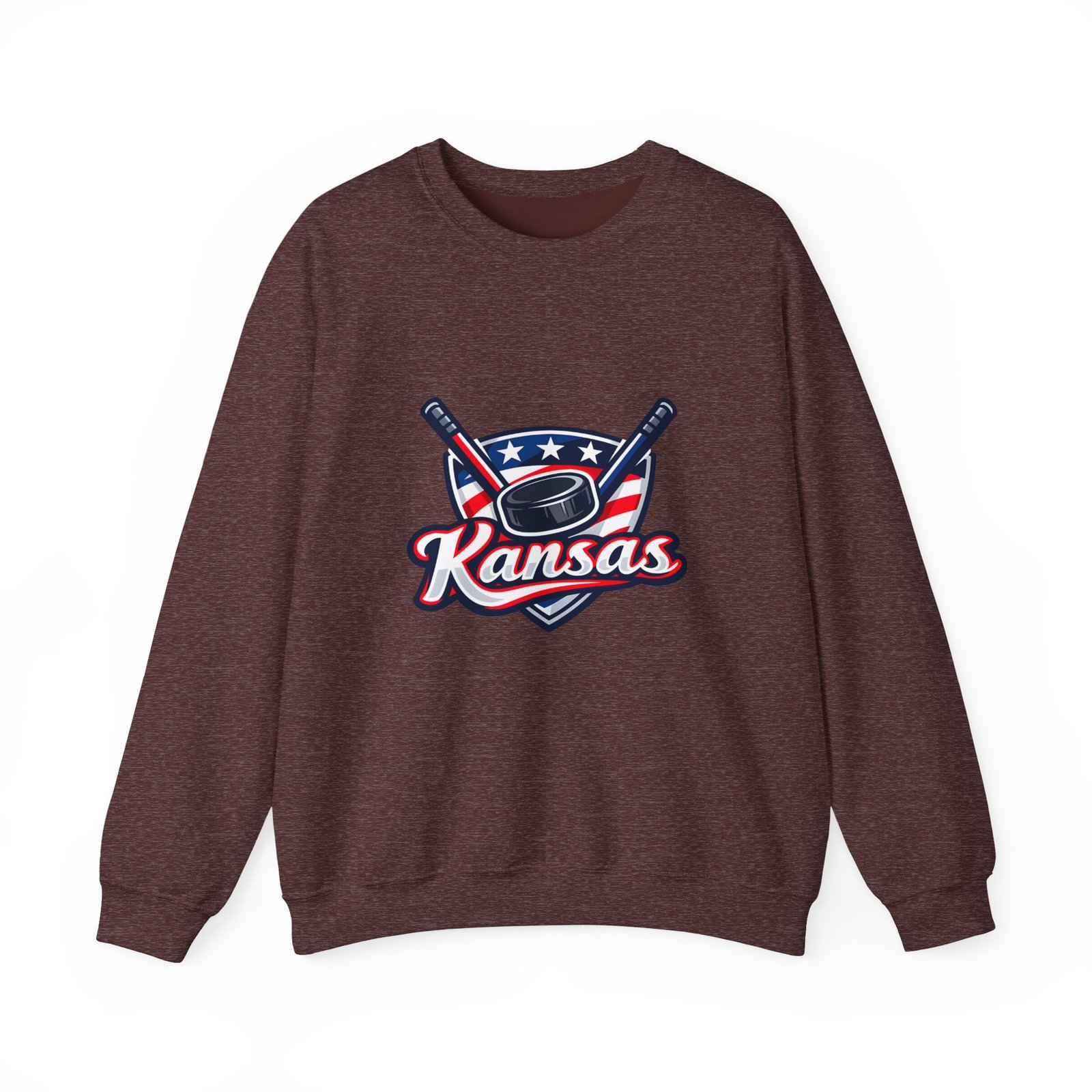 Kansas Hockey Crewneck Sweatshirt – Patriotic Puck & Sticks - Image 53