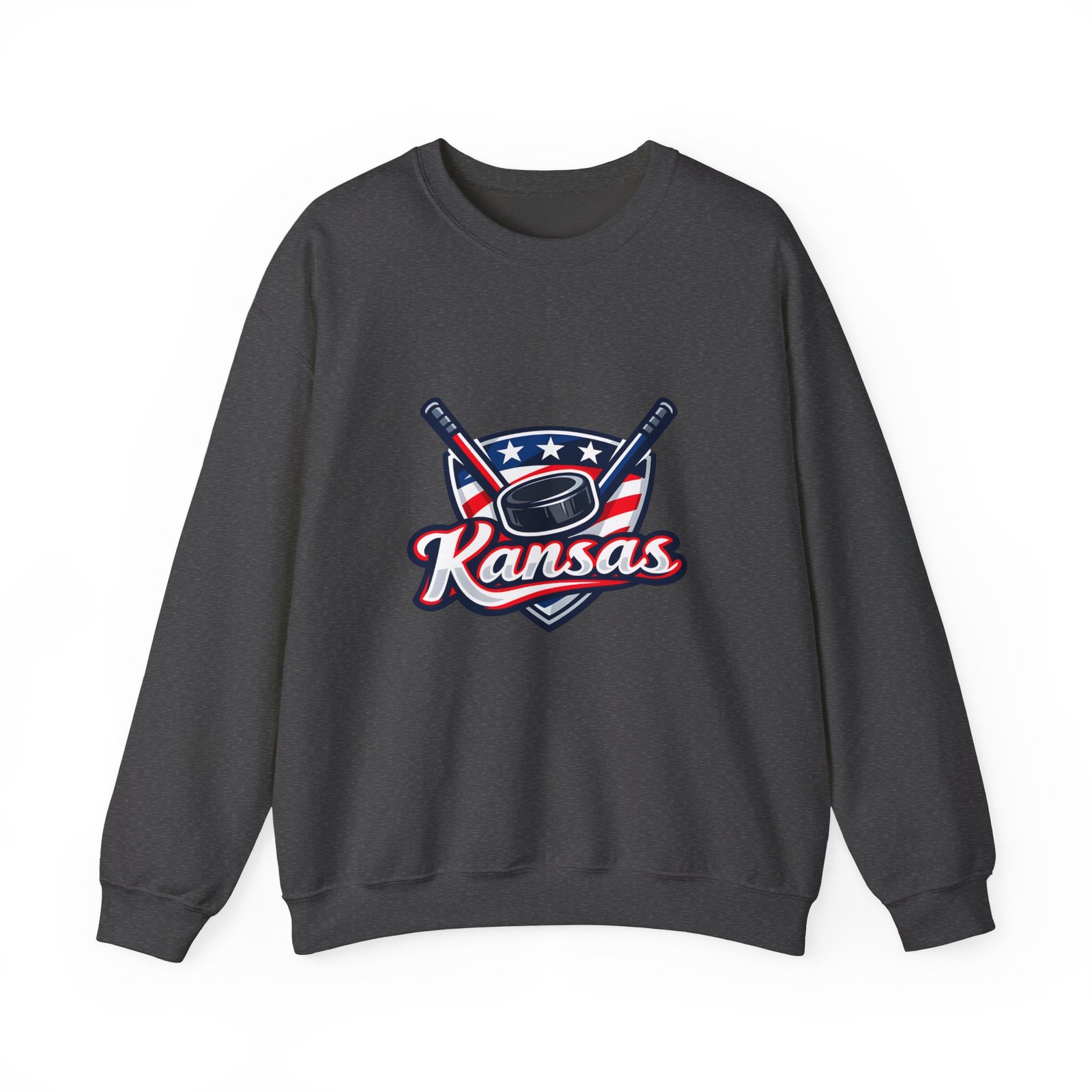 Kansas Hockey Crewneck Sweatshirt – Patriotic Puck & Sticks - Image 21