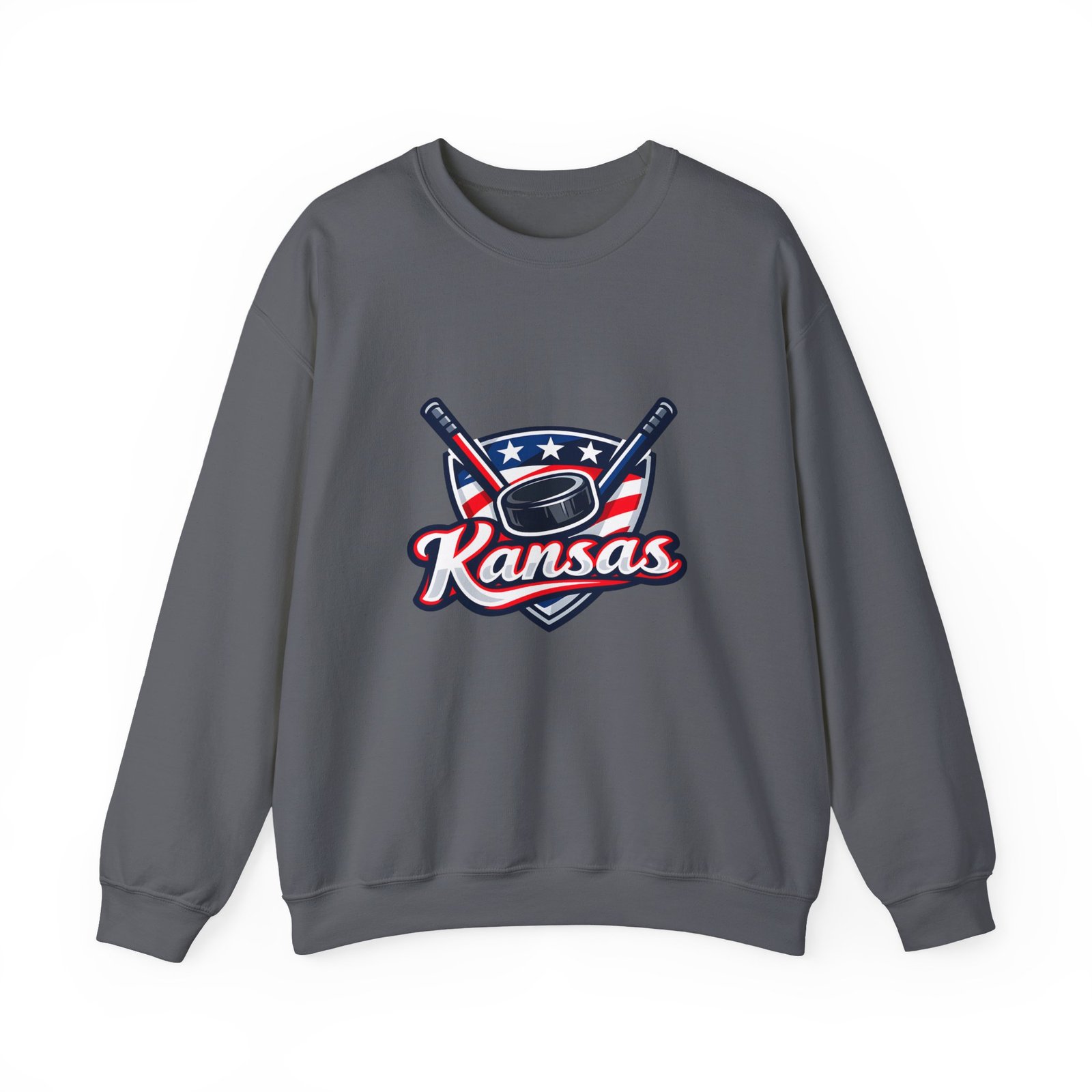 Kansas Hockey Crewneck Sweatshirt – Patriotic Puck & Sticks - Image 37