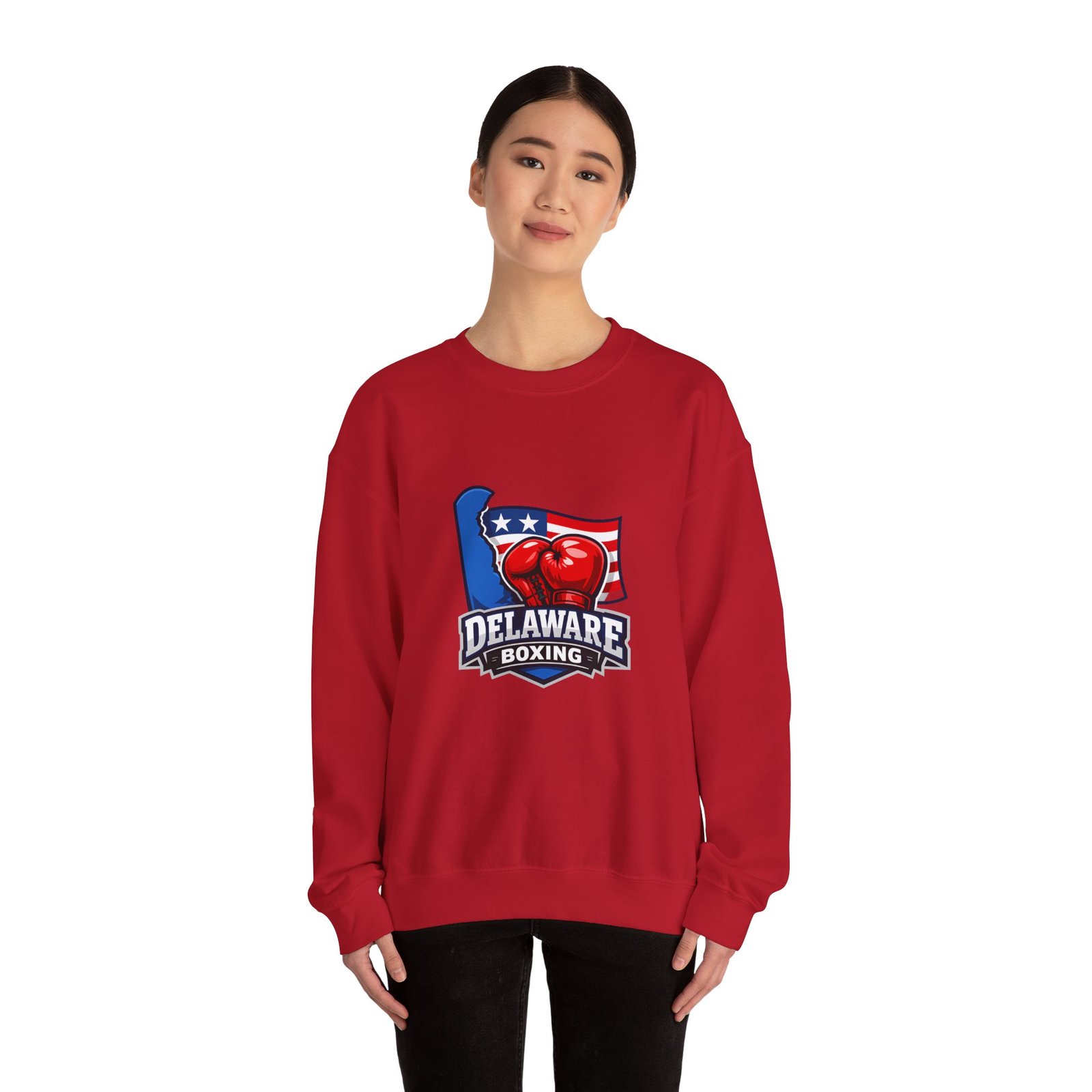 Delaware Boxing Crewneck Sweatshirt – USA Flag Boxing Gloves Graphic - Image 56