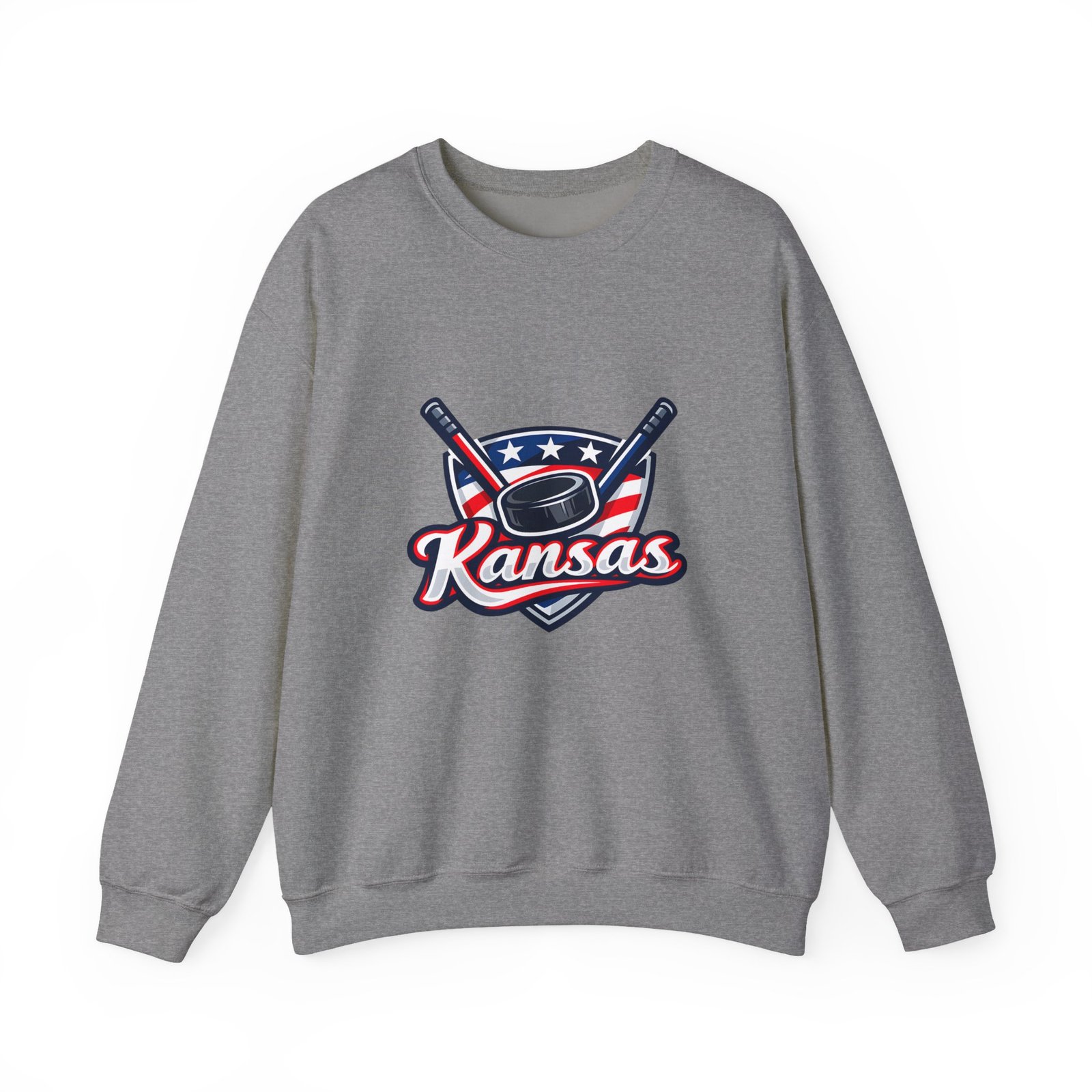 Kansas Hockey Crewneck Sweatshirt – Patriotic Puck & Sticks - Image 13