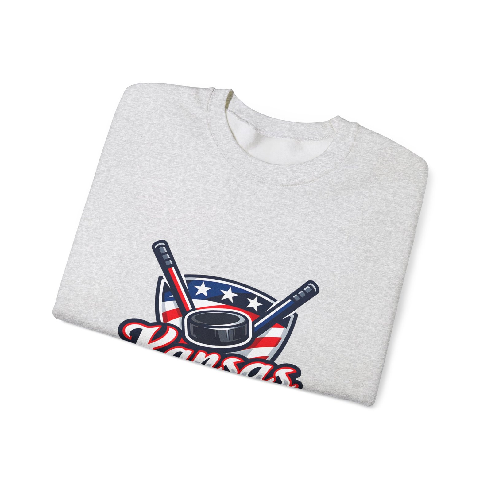 Kansas Hockey Crewneck Sweatshirt – Patriotic Puck & Sticks - Image 7