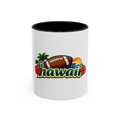 Hawaii Football Accent Coffee Mug – Tropical Sunset Surf & Hibiscus Design (11/15 oz)
