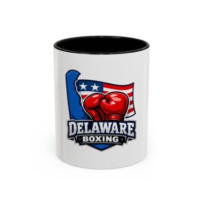 Delaware Boxing Coffee Mug — 11/15oz Accent Mug with American Flag & Boxing Gloves