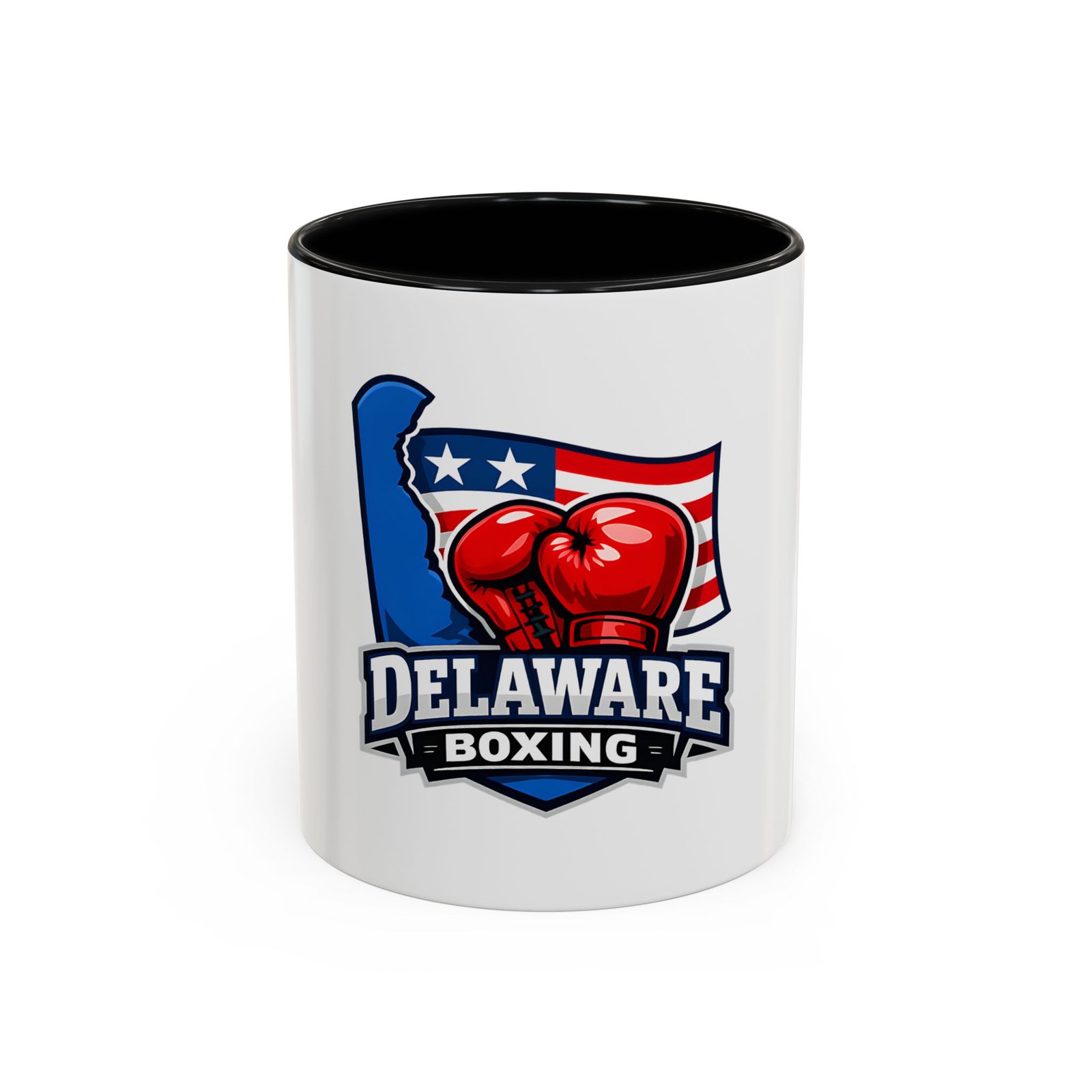 Delaware Boxing Coffee Mug — 11/15oz Accent Mug with American Flag & Boxing Gloves