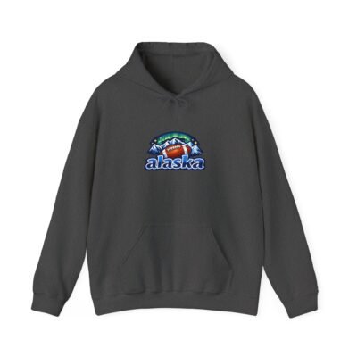 Alaska Scenic Fish Graphic Hoodie – Retro Salmon & Mountains Pullover