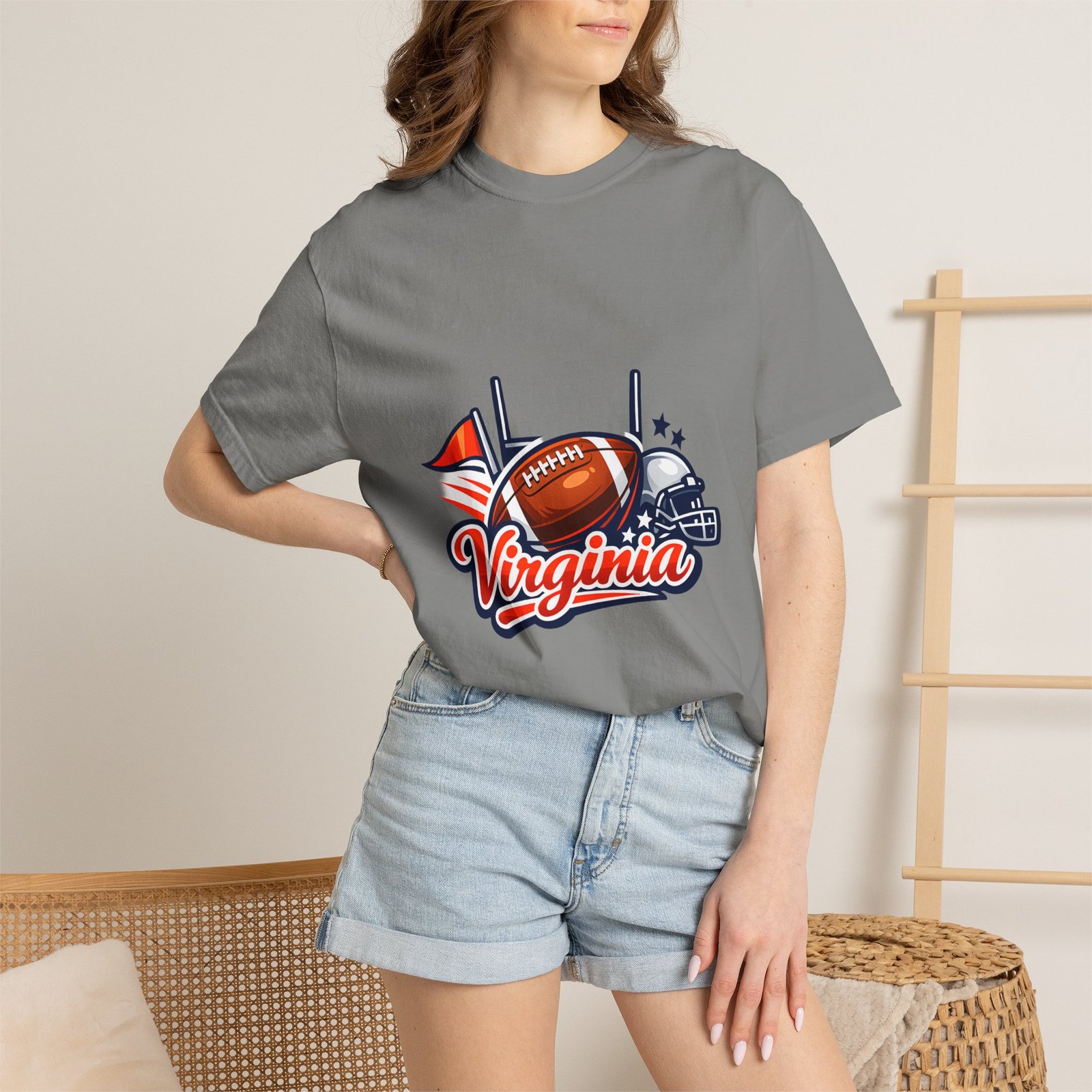 Virginia Football Helmet & Ball T-Shirt - Image 44
