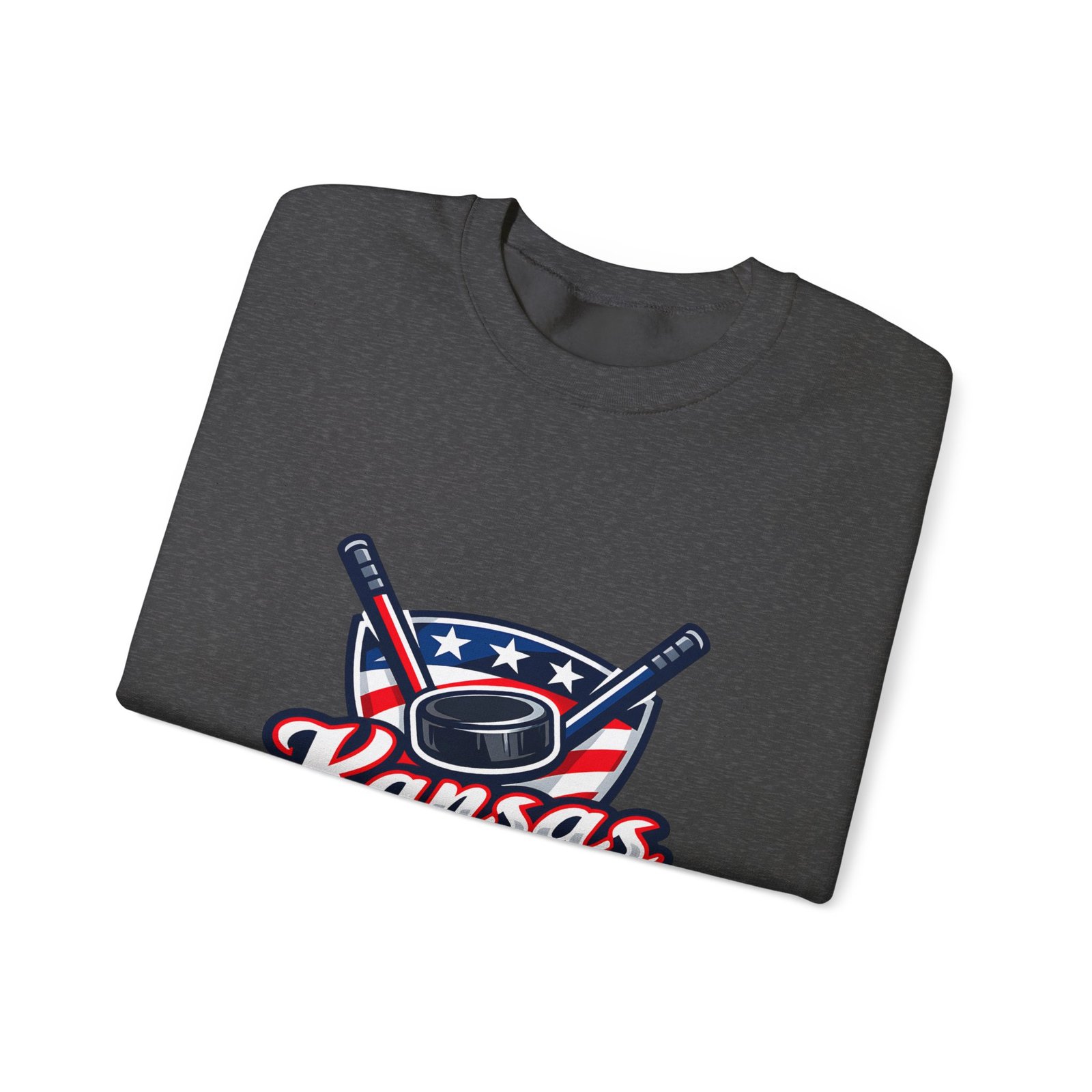 Kansas Hockey Crewneck Sweatshirt – Patriotic Puck & Sticks - Image 23
