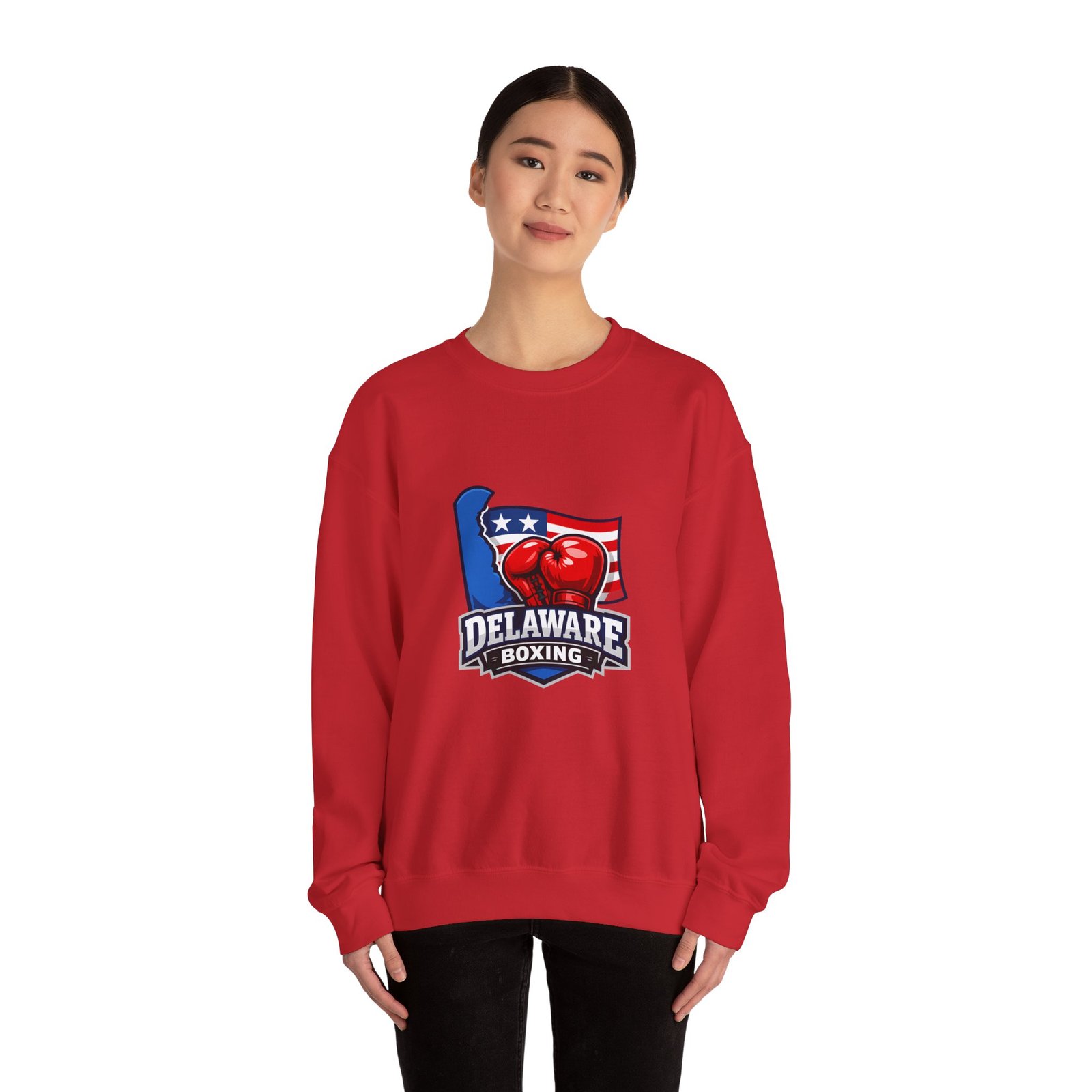 Delaware Boxing Crewneck Sweatshirt – USA Flag Boxing Gloves Graphic - Image 48