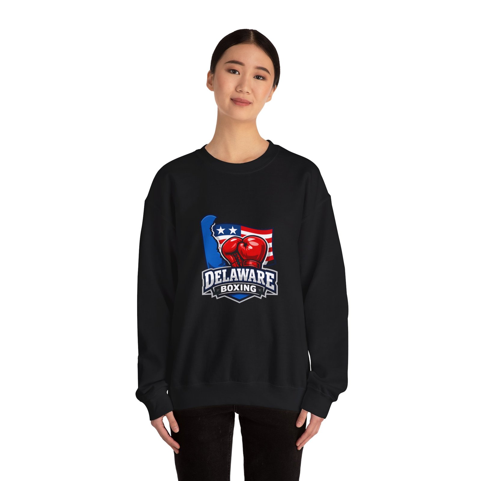 Delaware Boxing Crewneck Sweatshirt – USA Flag Boxing Gloves Graphic - Image 20