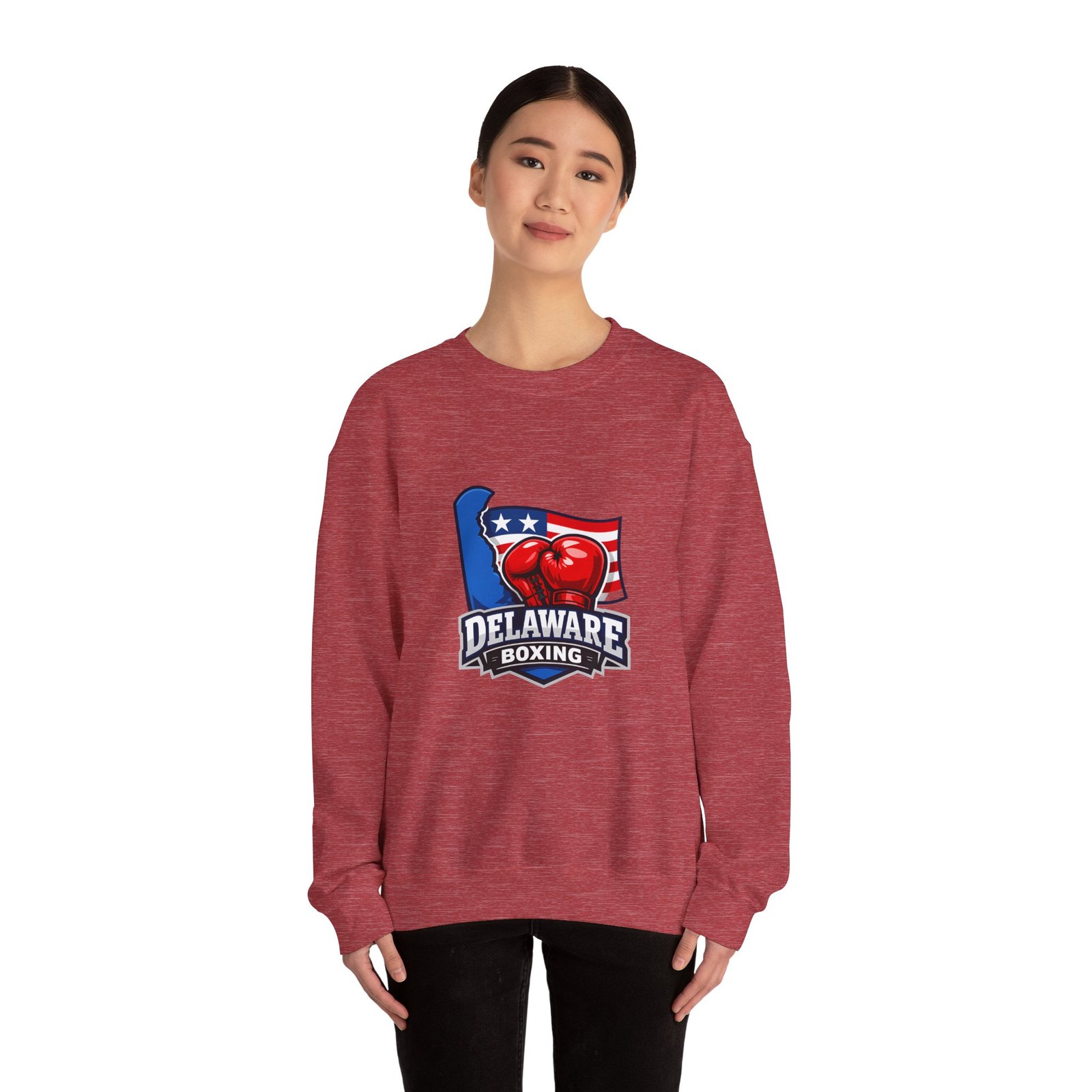 Delaware Boxing Crewneck Sweatshirt – USA Flag Boxing Gloves Graphic - Image 44