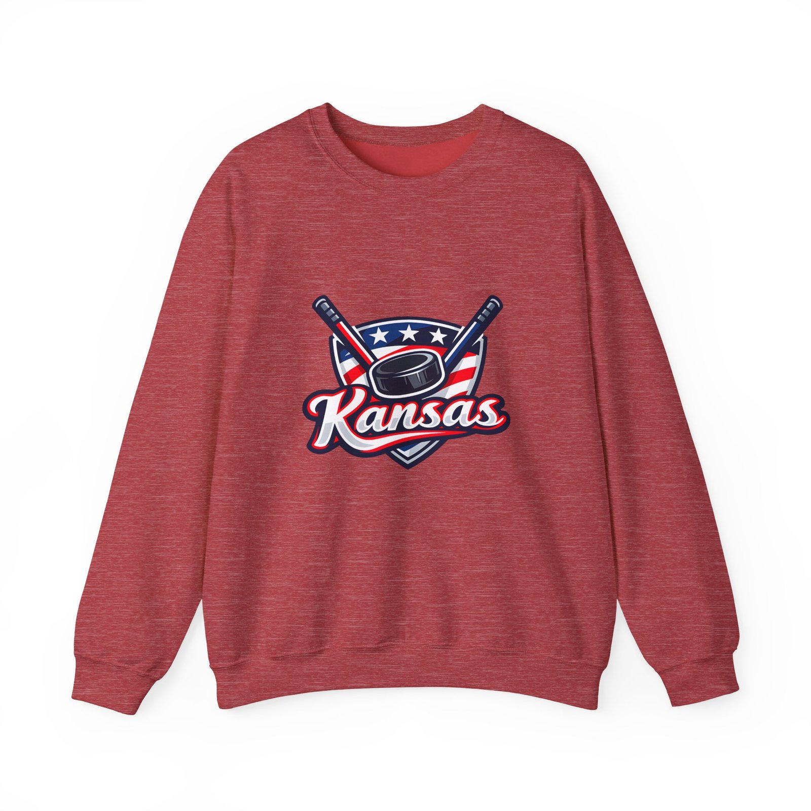 Kansas Hockey Crewneck Sweatshirt – Patriotic Puck & Sticks - Image 49