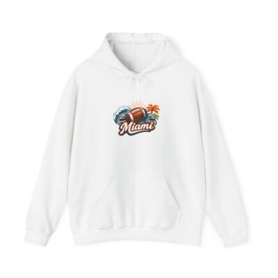 Miami Beach Retro Hoodie — Vintage Palm Tree Sunset Surf Graphic