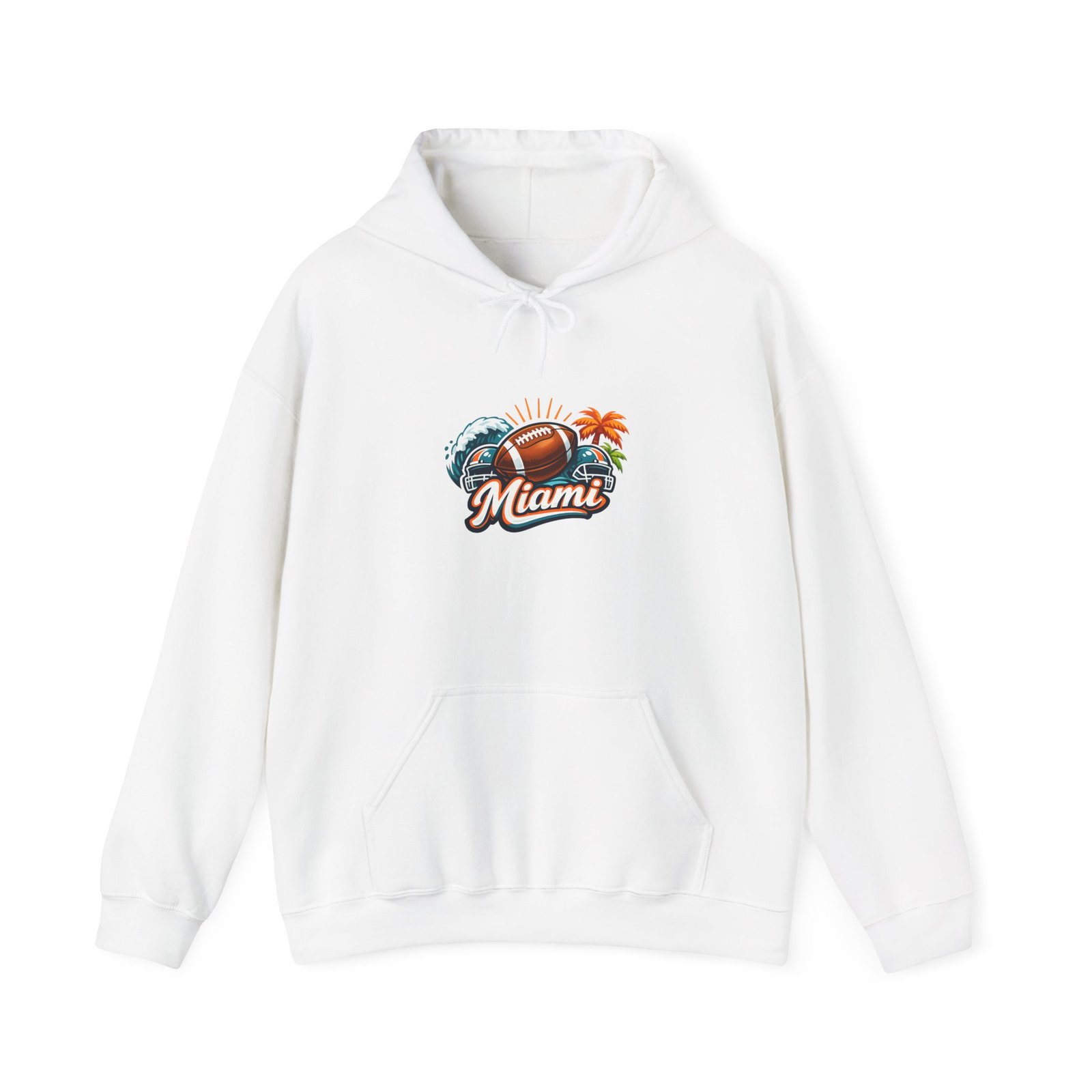 Miami Beach Retro Hoodie — Vintage Palm Tree Sunset Surf Graphic