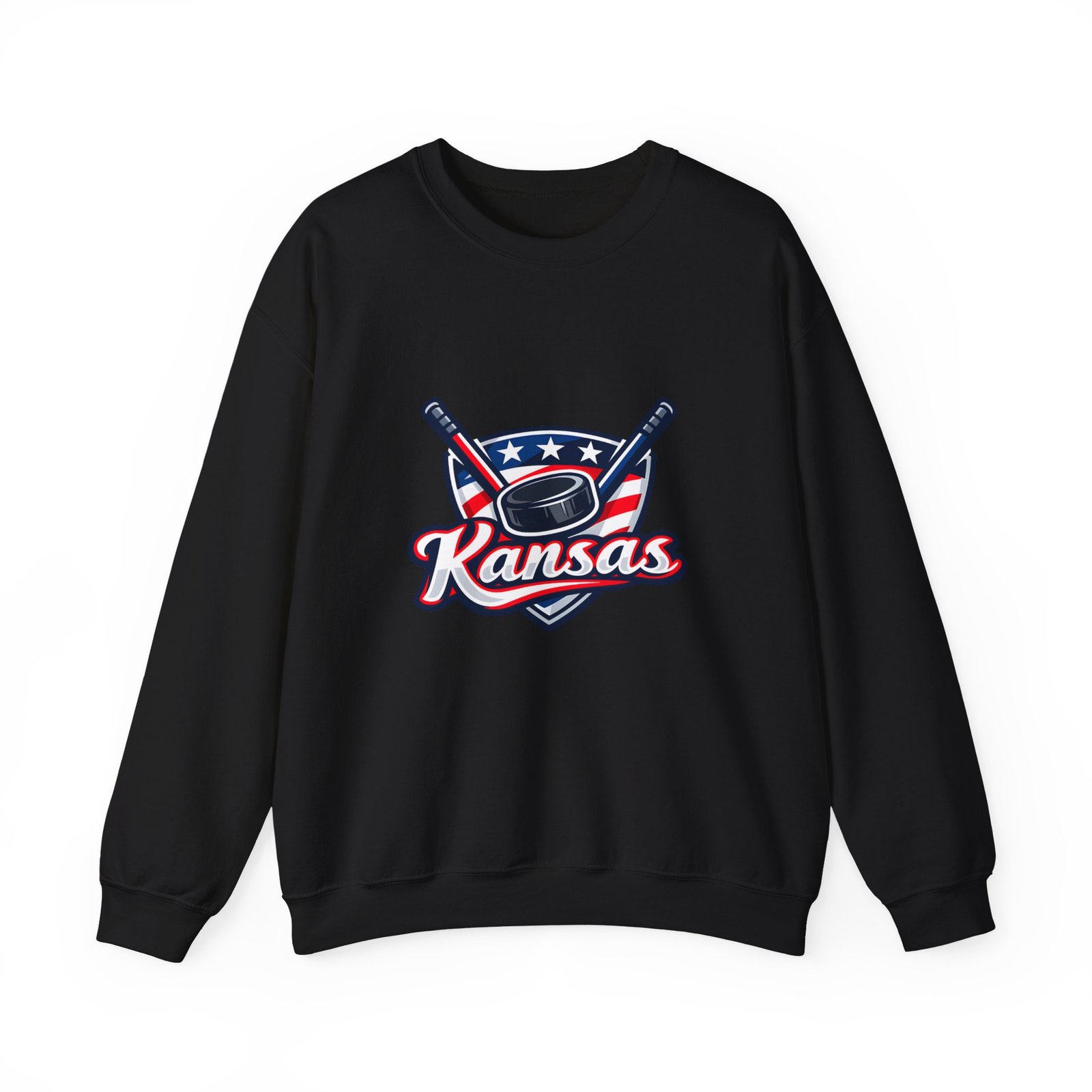 Kansas Hockey Crewneck Sweatshirt – Patriotic Puck & Sticks - Image 25