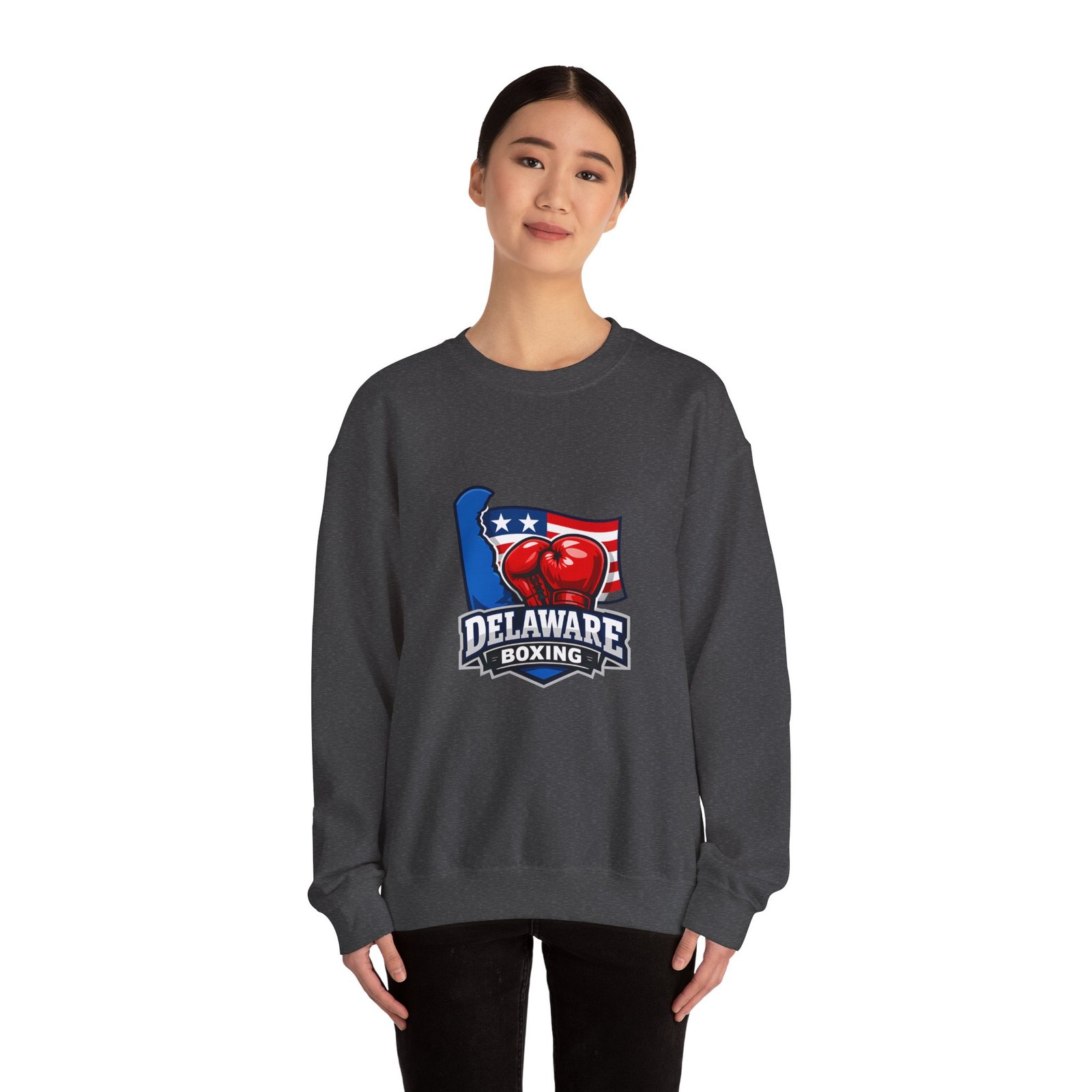 Delaware Boxing Crewneck Sweatshirt – USA Flag Boxing Gloves Graphic - Image 36