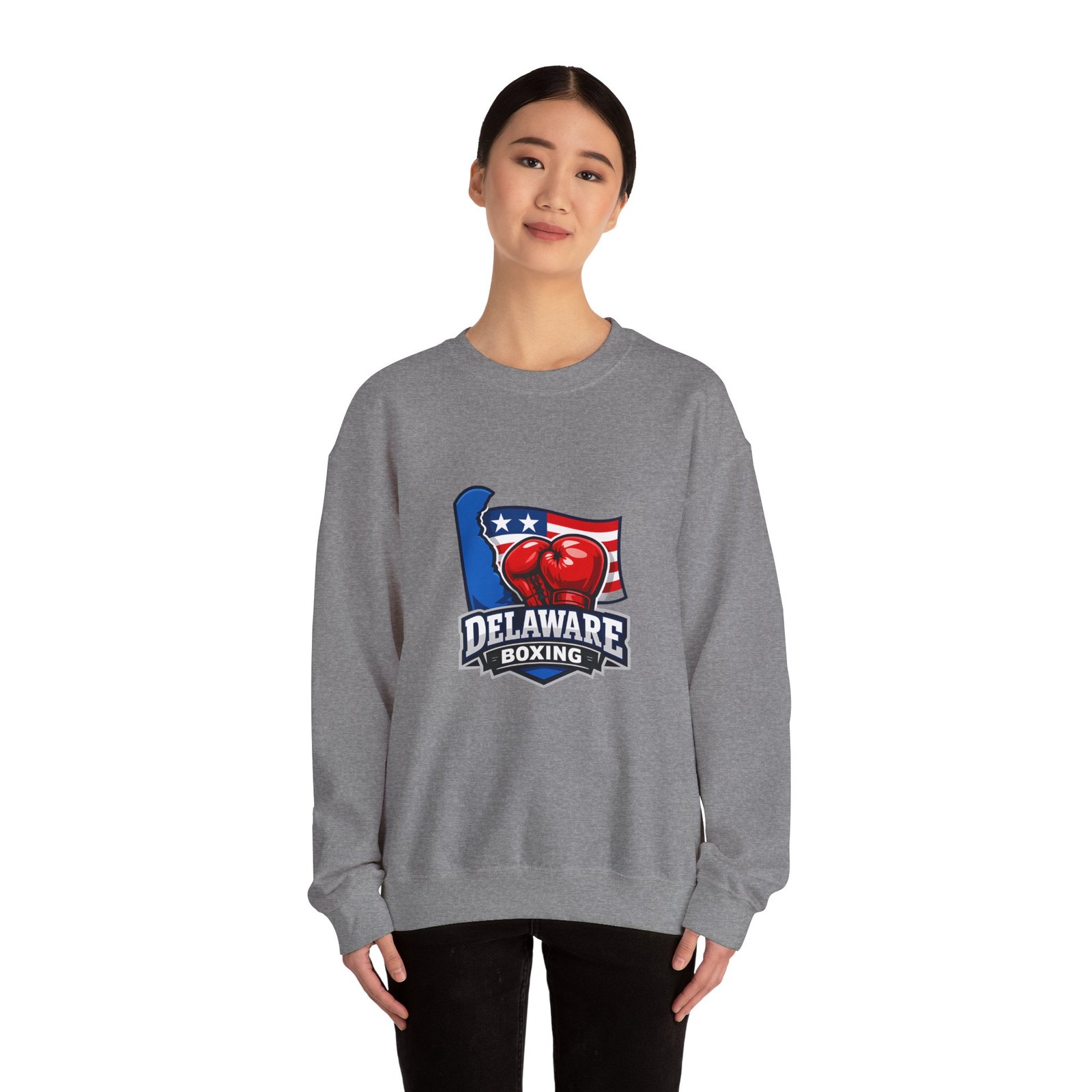 Delaware Boxing Crewneck Sweatshirt – USA Flag Boxing Gloves Graphic - Image 32