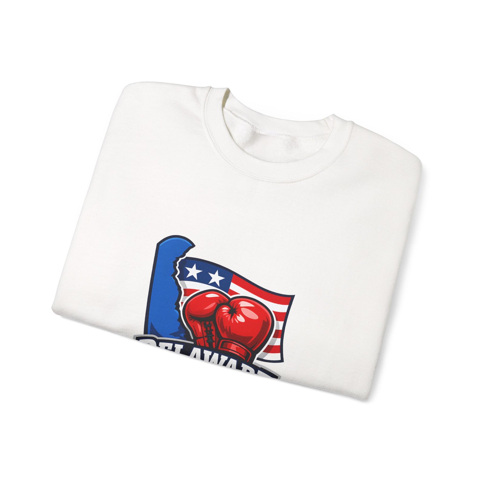 Delaware Boxing Crewneck Sweatshirt – USA Flag Boxing Gloves Graphic - Image 3