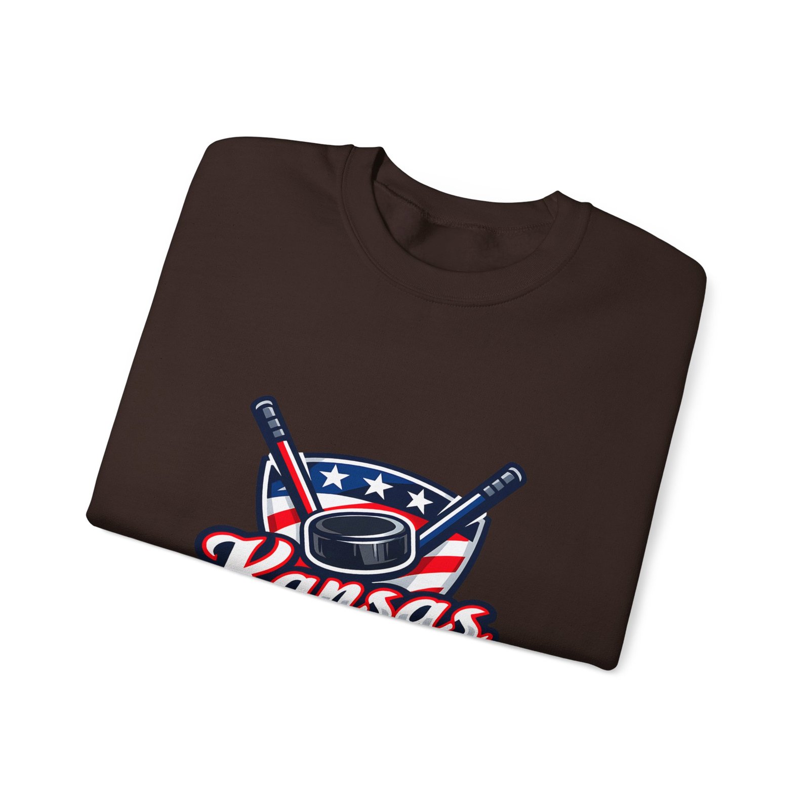 Kansas Hockey Crewneck Sweatshirt – Patriotic Puck & Sticks - Image 43