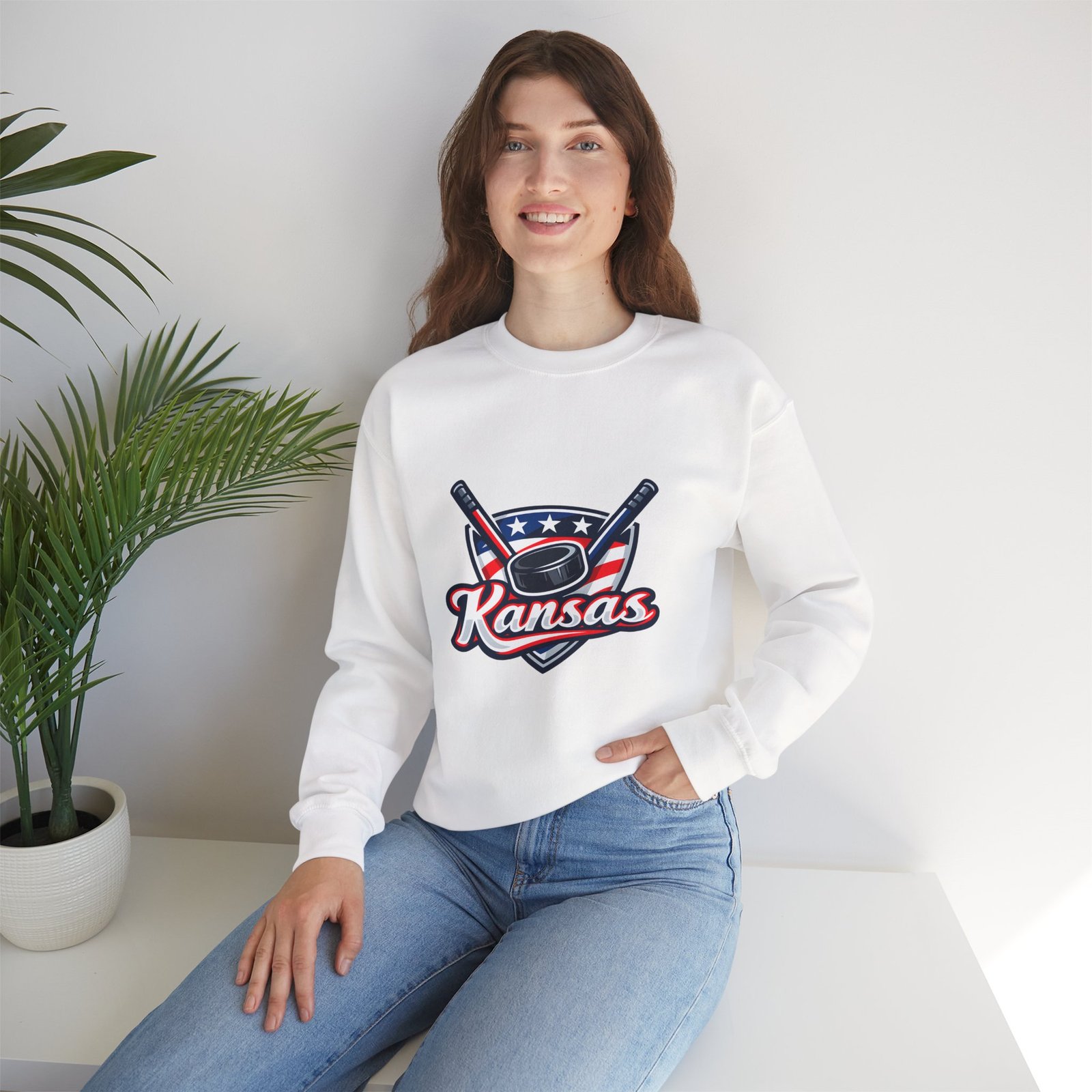 Kansas Hockey Crewneck Sweatshirt – Patriotic Puck & Sticks - Image 12