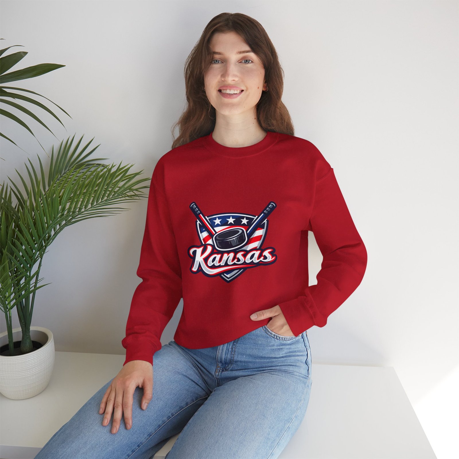 Kansas Hockey Crewneck Sweatshirt – Patriotic Puck & Sticks - Image 32