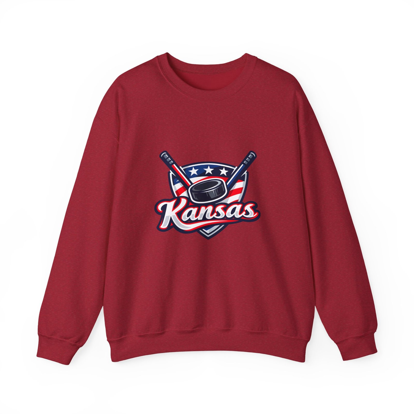 Kansas Hockey Crewneck Sweatshirt – Patriotic Puck & Sticks - Image 33