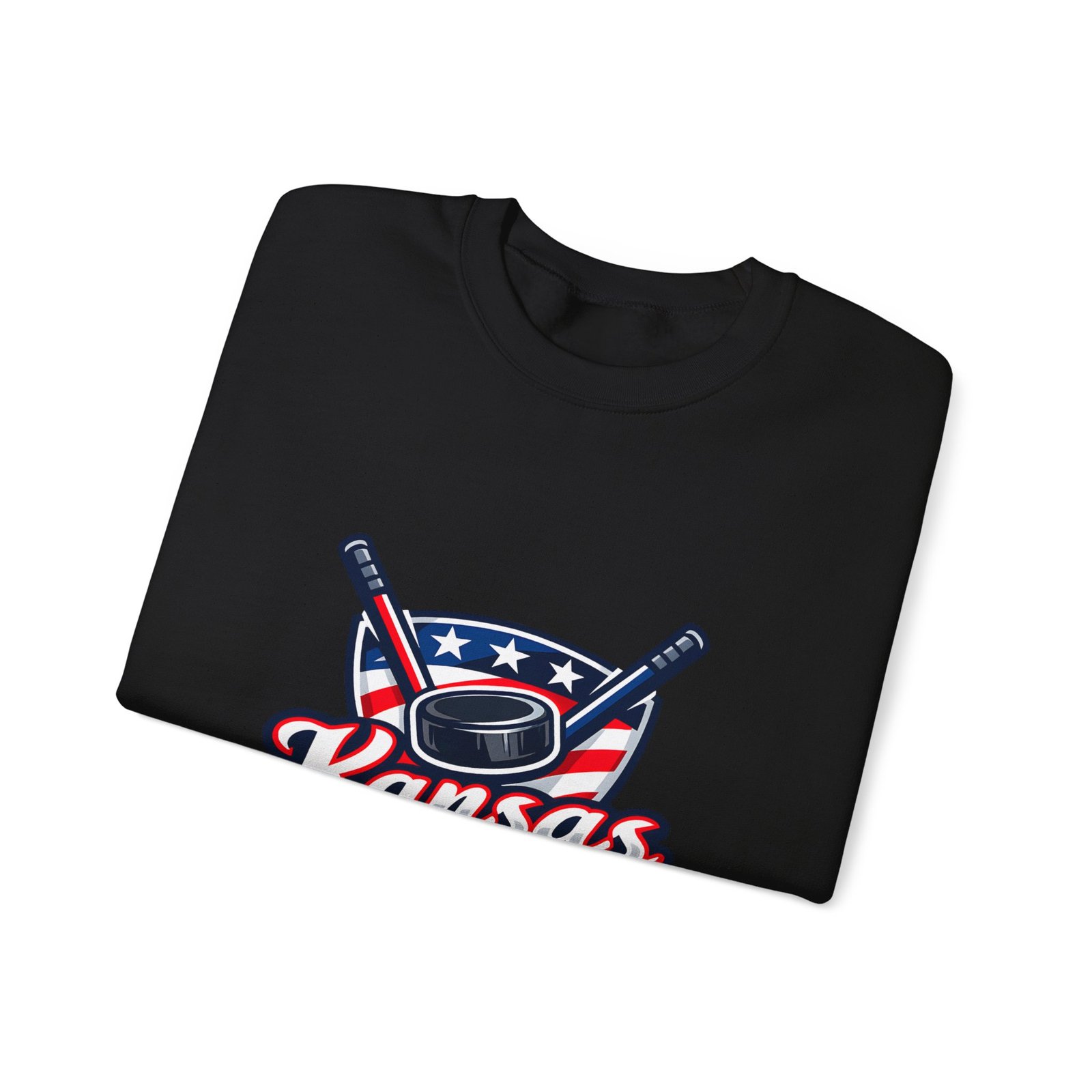 Kansas Hockey Crewneck Sweatshirt – Patriotic Puck & Sticks - Image 27