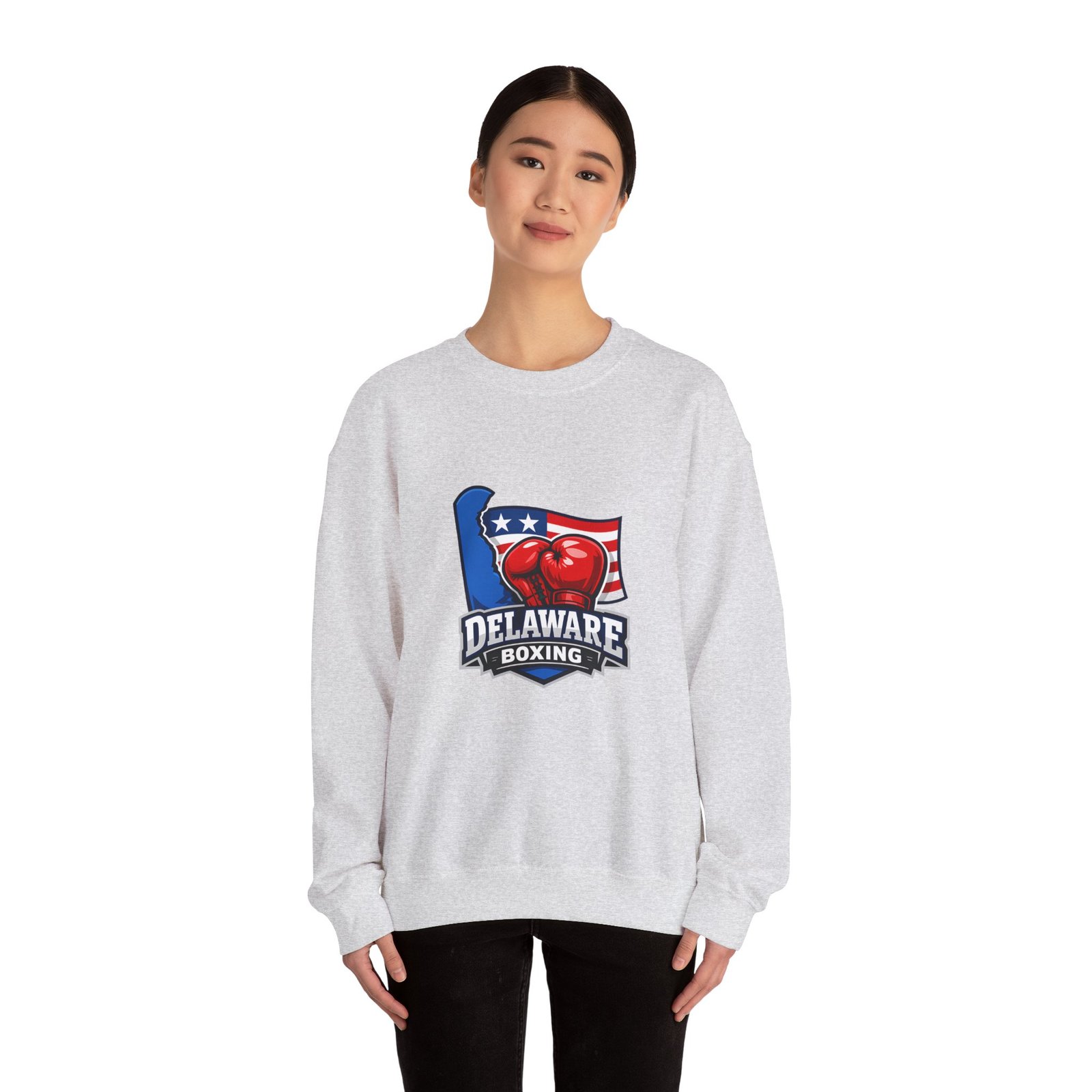 Delaware Boxing Crewneck Sweatshirt – USA Flag Boxing Gloves Graphic - Image 12