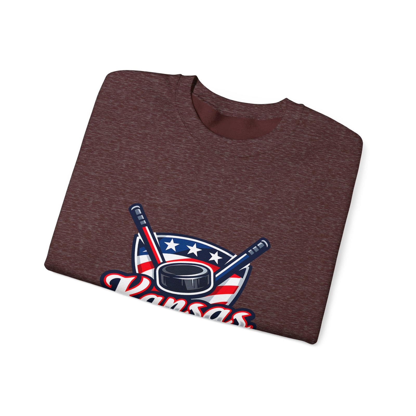 Kansas Hockey Crewneck Sweatshirt – Patriotic Puck & Sticks - Image 55