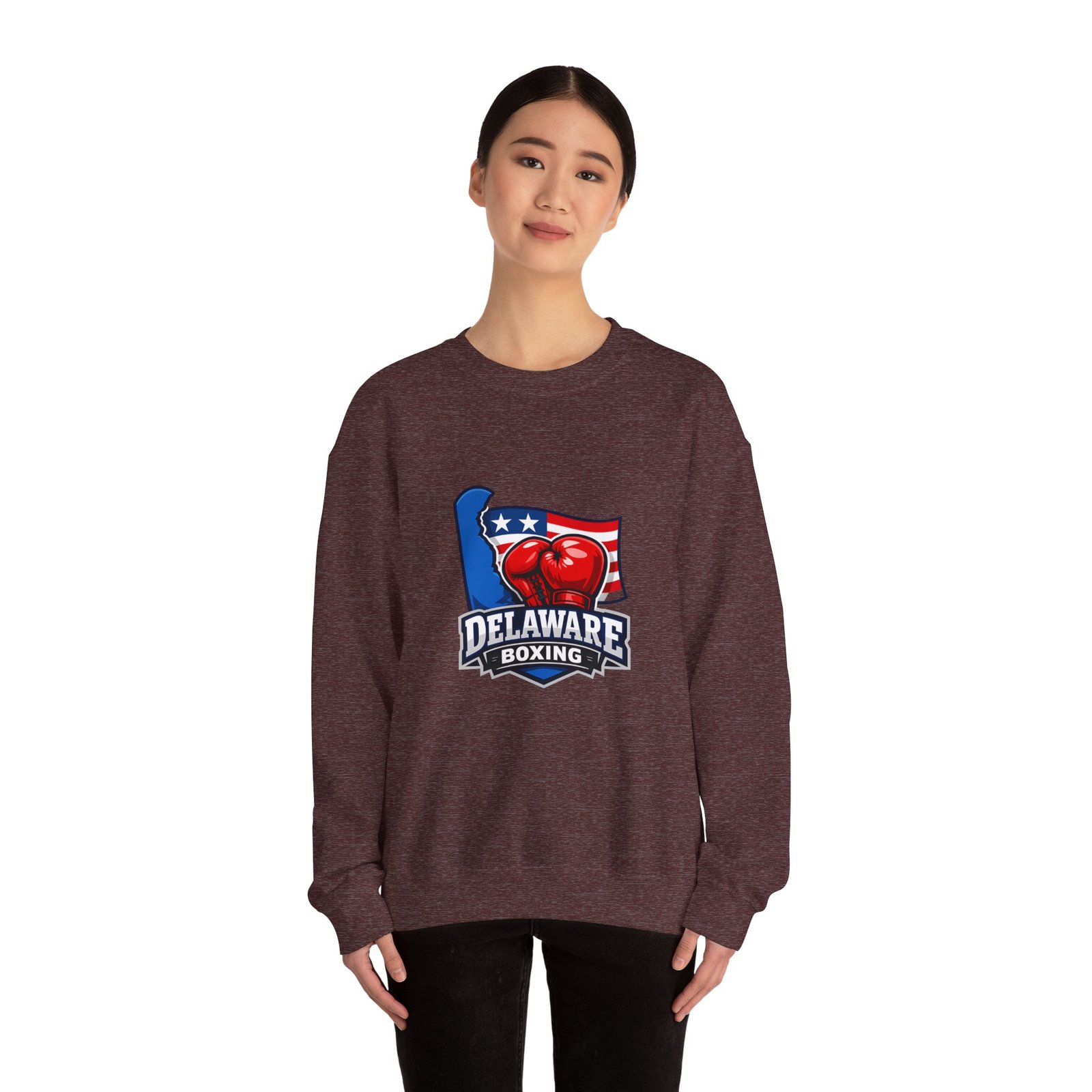 Delaware Boxing Crewneck Sweatshirt – USA Flag Boxing Gloves Graphic - Image 16