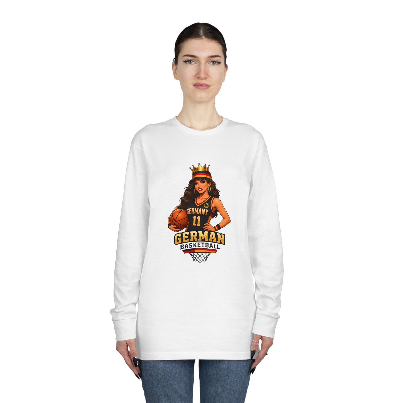 German Basketball Queen Long Sleeve Tee — Women’s Basketball Jersey Graphic - Image 4