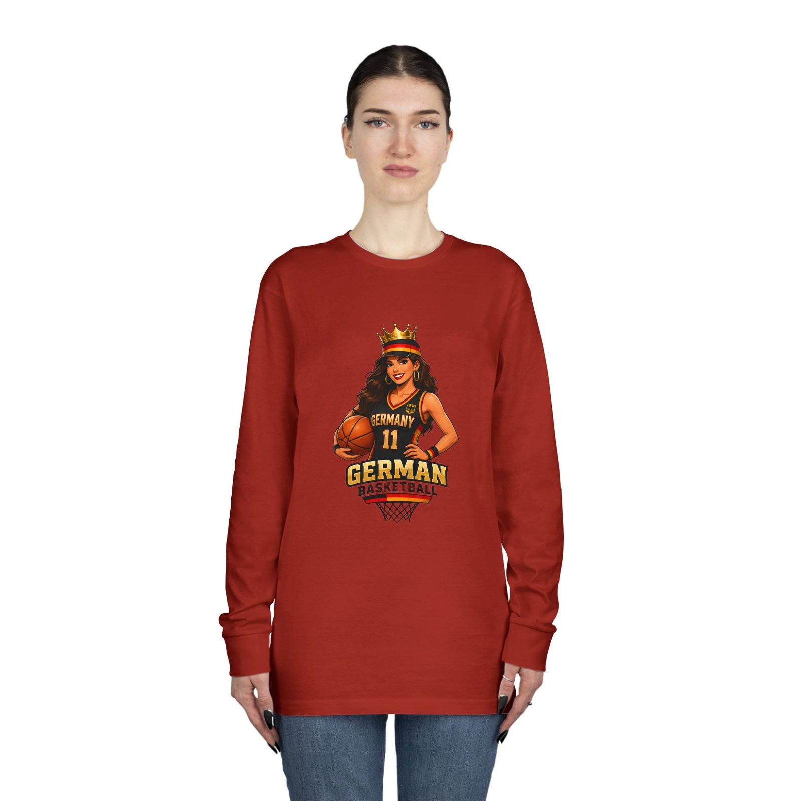 German Basketball Queen Long Sleeve Tee — Women’s Basketball Jersey Graphic - Image 12
