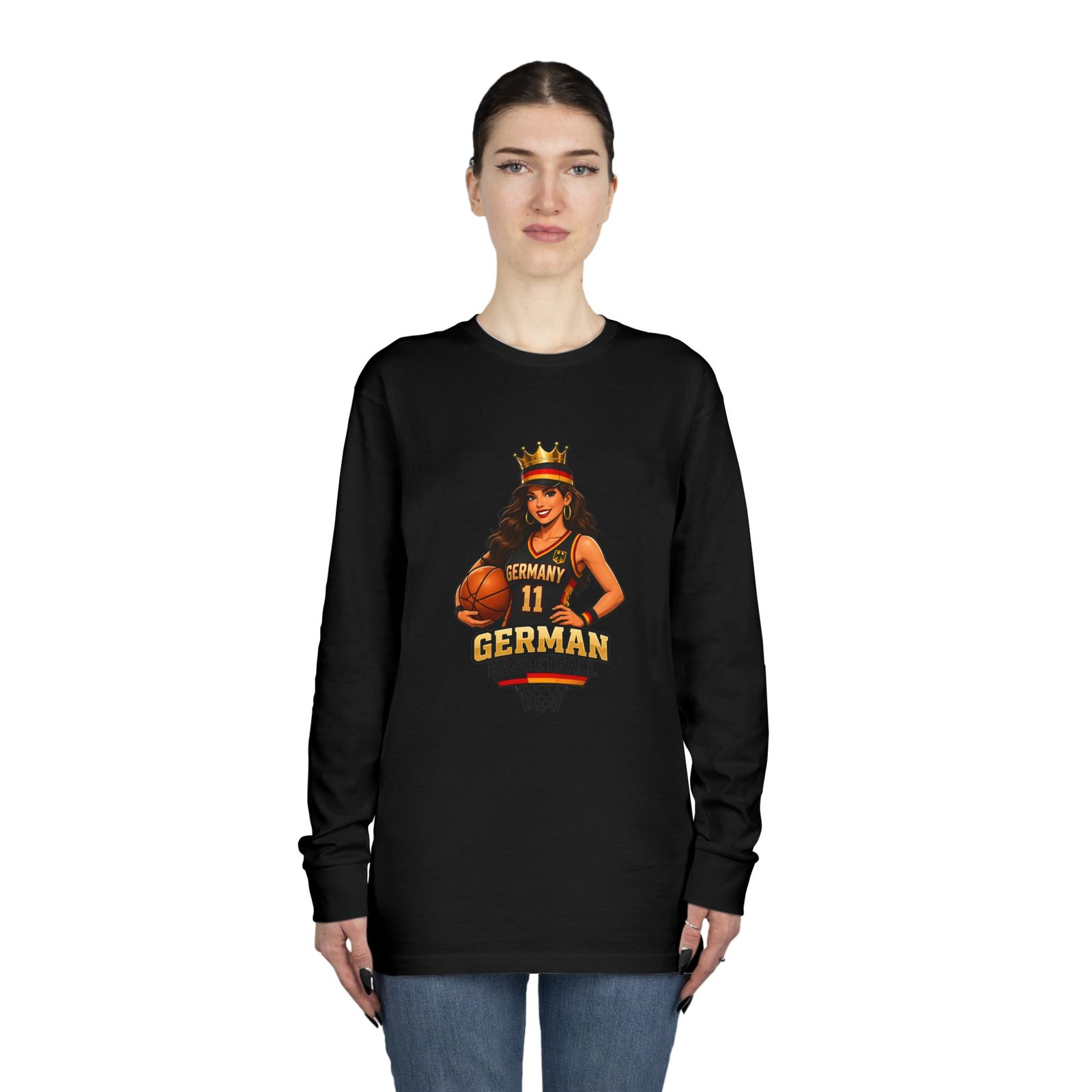 German Basketball Queen Long Sleeve Tee — Women’s Basketball Jersey Graphic - Image 16